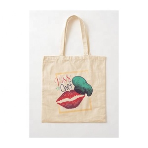2024 New <b>Plain</b> Kiss Chef Embroidered GOTS Innovative Shopping Eco Reusable Foldable <b>Large</b> Fabric Cotton Womens Tote Bag on Sale - Product Image 1