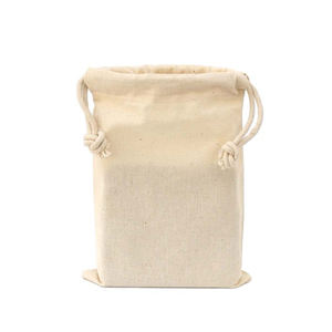 Bolsa de cordón de algodón gris de lujo con logotipo personalizado de cinta Material de algodón fino para ir de compras - Product Image 5