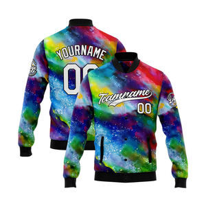 Chaqueta universitaria personalizada de estilo universitario vintage de dos tonos, cuello levantado con decoración de bordado frontal, modelo 2017 - Product Image 1