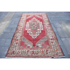 พรมขนสัตว์สีเบจอนาโตเลียทำด้วยมือ4.9x9.3ft สไตล์ตุรกีลายปะต่อสี่เหลี่ยมสำหรับห้องนั่งเล่นยางขนาด10มม. - Product Image 1