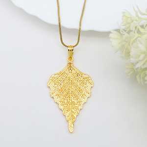 Latest Demanding Gold Plated Pendant Necklace Boho Brass Jewelry For Women 18k Gold Plated Filigree Leaf Wholesale For Women - Product Image 4