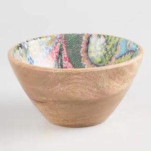 Bol de service élégant en bois de manguier émaillé couleur forme ronde taille personnalisée avec bol de cuisine imprimé en émail - Product Image 2