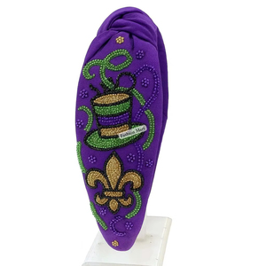 Diadema de lujo hecha a mano con cuentas de Mardi Gras, plumas de Carnaval y cristales de lazo - Product Image 1