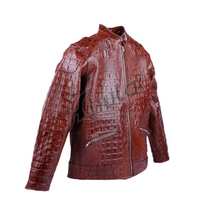 Chaqueta de moto de invierno de estilo Vintage de lujo chaqueta de moda de hombre de cuero en relieve de cocodrilo marrón - Product Image 3