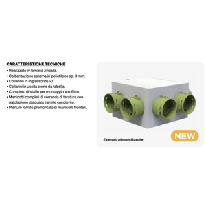 Tecnosystemi Plénum de distribution complet pour systèmes VMC à conduits, prises de diamètre 75 et 90 avec registre d'équilibrage, Pièces CVC - Product Image 2