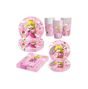 Princess Peach Birthday Party Supplies 20 Plates + 20 Napkin+20 Cups for Girls Boys Kids Mario Birthday Party Decorations