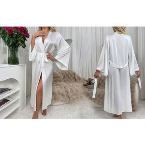 เสื้อคลุมผ้าซาตินสำหรับนอนของผู้หญิงผ้าซาตินสีทึบผ้าโพลีเอสเตอร์ผลิตขึ้นสำหรับฤดูใบไม้ผลิฤดูร้อนฤดูใบไม้ร่วงพร้อมโลโก้ด้านหน้า - Product Image 6