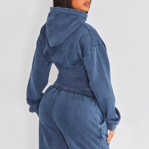 Conjunto de Dos Piezas Personalizado con Cremallera, Manga Larga, Lavado Ácido, Sudadera con Capucha y Pantalones Deportivos para Mujer, Ropa Urbana Personalizada - Product Image 3