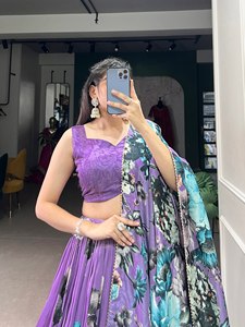 Lehenga choli ผ้าไหมพิมพ์ดิจิตอลที่อุดมไปด้วยสไตล์ปากีสถานแบบดั้งเดิมล่าสุดฟังก์ชั่นปาร์ตี้งานแต่งงาน - Product Image 6