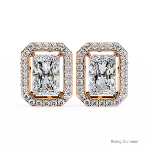 2.0 CTW Radiant Cut Lab Grown Diamond Halo Boucles d'oreilles CVD certifié or jaune 14k cadeau d'anniversaire de luxe - Product Image 5