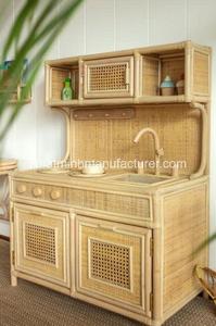 Armoire de cuisine jouet en rotin pour enfants, jouets de cuisine pour enfants, sans danger pour la santé et respectueux de l'environnement - Product Image 4