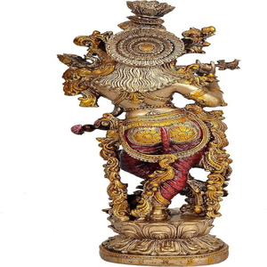 Pièce maîtresse de la flûte Krishna multicolore en résine 14 pouces Artisanat traditionnel pour mariage ou décoration intérieure Style mince - Product Image 4