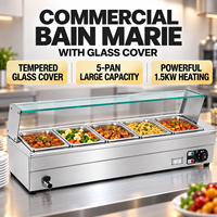 Bain-marie électrique commercial 5 bacs en acier inoxydable avec couvercle en verre, table de buffet chauffante pour la restauration