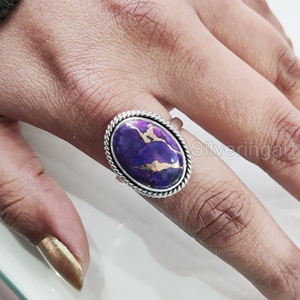 Bague Femme Naturel Violet Cuivre Turquoise Pierre Précieuse Décembre Pierre De Naissance Simple Bande Bijoux Faits À La Main Bague En Argent Sterling 925 - Product Image 4