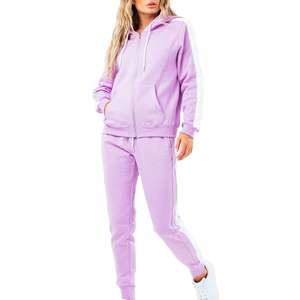 Chándales de lana de algodón 100% de alta calidad para mujer, chándales de dos piezas de estilo ajustado liso para mujer, ropa deportiva - Product Image 1