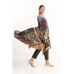 Costume en satin imprimé numériquement GLM-23-53, orné de soie Shamose - Product Image 3