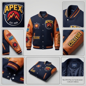 เสื้อแจ็คเก็ตเลตเตอร์แมนสีน้ำเงินกรมท่าผ้าขนสัตว์ แขนหนังสีส้ม ปักลายปะติด สไตล์สตรีทแวร์ แนววิทยาลัย - Product Image 6