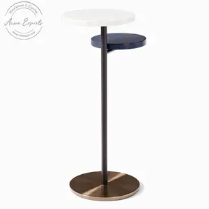 Best Quality Handcrafted Antique Brass Stainless Steel Base Pedestal Drink Table with Marble Top Used for Living Room Decor