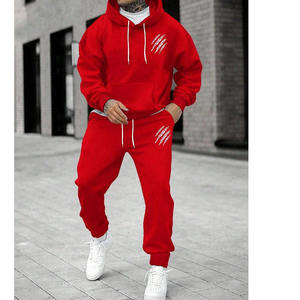 OEM ODM Ensemble Sweat à capuche et pantalon de survêtement pour hommes Logo personnalisé Slogan Impression graphique Poche kangourou Pull à cordon de serrage Survêtement - Product Image 1