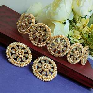 Indian Jewelry Bollywood <b>Crystal</b> Faux Pearl Choker Necklace Earrings Wedding Jewelry <b>Set</b> for Women Girls - Product Image 2