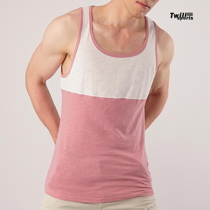 TWILL SPORTS - Rehaussez votre style - Débardeur blanc et rose pour homme avec logo personnalisé - Respirant - Séchage rapide - 100% coton - Pour les entraînements musculaires - Product Image 4