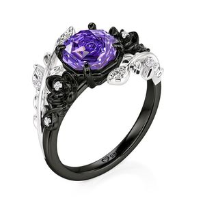 แหวนเงินสเตอร์ลิงเจลิยาเคลือบทองคำสีกุหลาบสองสีทรงวงรีสีม่วง - Product Image 3