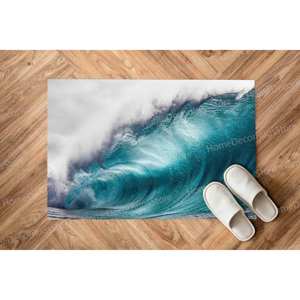 Water Wave <b>Rug</b>, Blue <b>Rugs</b>, Coastal <b>Rugs</b>, Printed <b>Rug</b>,<b>Chenille</b> <b>Rug</b> - Product Image 1