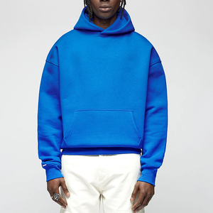 Ropa de calle de lana azul oscuro de algodón grueso de alta calidad, lisa, de gran tamaño, en blanco, venta al por mayor, sudaderas con capucha sin cordón Reino Unido - Product Image 1