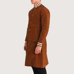 Wilde Brown Vintage Varsity Coat <b>Suede</b> Genuine Leather PU Casual College Style Embroidered Technics Available XS 6XL for Autumn - Product Image 2