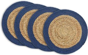Round Verona Woven Jute Cotton Braided Placemat for Dining <b>Table</b> Decor Wedding Family Gatherings Parties With <b>Blue</b> Border - Product Image 6