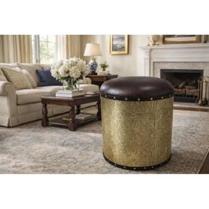 Taburete marroquí hecho a mano, puf otomano, cojín decorativo bohemio, reposapiés tradicional bereber, muebles para la sala de estar. - Product Image 1