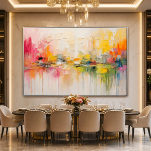Dipinto Astratto Colorato con <span class=keywords><strong>Riflessi</strong></span> Urbani, Decorazione Moderna Dipinta a Mano, Minimalista per Arredamento Interno Soggiorno - Product Image 2