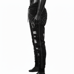 Pantalones Jogger MePremium para Hombre, 320 GSM, Felpa de Algodón, con Paneles Desgastados, Detalles de Pedrería, Bordado de Llamas, Lavados - Product Image 3