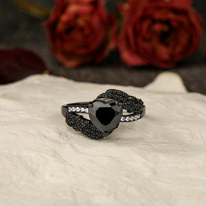 Jeulia Rose Gold Plated Sterling Silver <b>Black</b> Heart Wings Promise <b>Ring</b> - Product Image 5