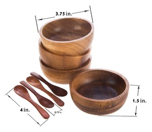 Tazón de servicio hecho a mano de madera 100% pura, conjunto de cuchara y cuencos de madera de primera calidad con forma redonda - Product Image 1