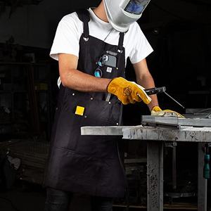 Delantales para hombres y mujeres, delantal de trabajo ajustable de alta resistencia, con bolsillo grande y espalda cruzada de lona - Product Image 5