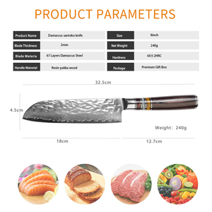 Venta al por mayor personalizado calidad superior OEM ODM servicio japonés hoja fija afilada mango de madera de acero de Damasco cuchillo de cocina Chef - Product Image 2