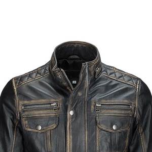 Veste en cuir décontractée de haute qualité pour homme, col montant, fermeture éclair, manches longues, coupe-vent, doublure en coton, couleur unie, logo frontal pour - Product Image 4