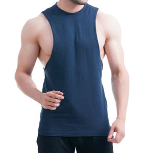 New <b>Men's</b> Gym Tank Top Oversize Armholes 100% Cotton Fitness <b>Vest</b> Breathable Casual Solid 160g Embroidery Mark's Top <b>Running</b> - Product Image 1