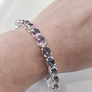 Pulsera de Mujer con Piedra Preciosa de Topacio Místico Natural, Regalo de Aniversario de Bodas, Navidad, Joyería Hecha a Mano, Pulsera de Plata de Ley 925 - Product Image 4