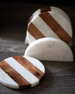 Stylish Marble Wood <b>Coaster</b> <b>Set</b> Best Quality Pattern Cups & Drinks <b>Holder</b> Table Mat Pad for Home Office for Housewarming - Product Image 3