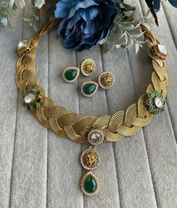 สร้อยคอบานพับทองเหลืองคุณภาพสูงและต่างหูทองเหลืองโบราณชุดทำด้วยมือแบบดั้งเดิมสำหรับงานปาร์ตี้ - Product Image 2