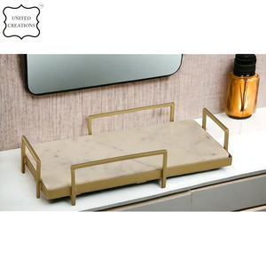 Bandeja de servicio de mármol hecha a mano al por mayor con mango de metal Bandeja de desayuno sostenible Diseño creativo MOQ bajo - Product Image 5