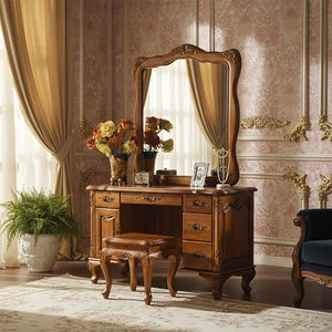 Luxurious Solid Teak <b>Dressing</b> Table | Exquisitely Hand-Carved Grapes, <b>Mirror</b> & Stool <b>for</b> Bedroom - Product Image 1