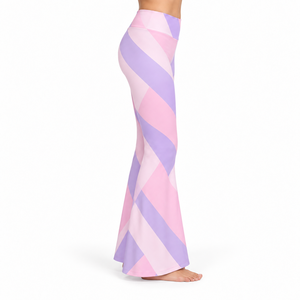 High Waist <b>Flared</b> <b>Leggings</b> Geometric Print Pink Purple Stretch Knitted Full Length Women's All Seasons Bell Bottom <b>Legging</b> - Product Image 5