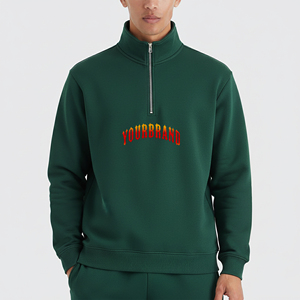 Sudadera con Cierre de Cremallera de un Cuarto, 100% Algodón, Estilo Francés, Transpirable, Hombros Caídos, Color Sólido, Sudadera y Sudadera con Capucha para Hombre, OEM/ODM - Product Image 1