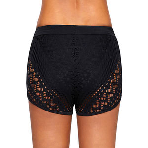 Bañador de playa para mujer, pantalones cortos ahuecados con cordón, Color sólido - Product Image 3