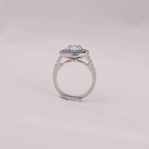 Blue Round Cut Lab Grown Diamond Half <b>Eternity</b> Double Halo Engagement <b>Ring</b> With Tiney Lab Grown Diamond Engagement <b>Ring</b> - Product Image 6