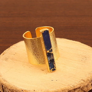 Bijoux de mode en forme de barre saphir jade grande bande anneau réglable pierre minimaliste bande charmante déclaration anneau bijoux pour femme - Product Image 3