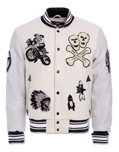 Chaqueta universitaria con mangas de cuero negro de excelente calidad personalizada, chaqueta universitaria de Color brillante de alta calidad para hombre - Product Image 6